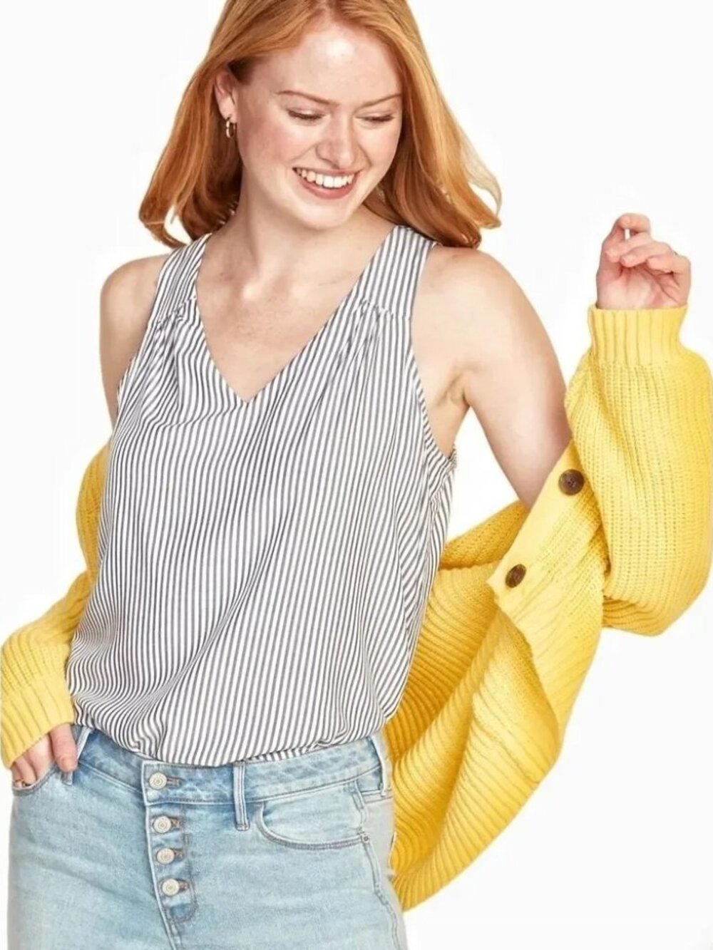 Striped V-Neck Sleeveless Top